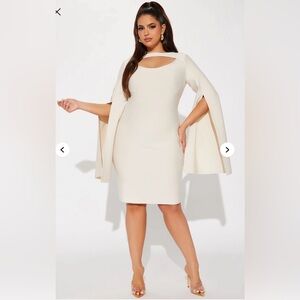 Fashion Nova Cream Bandage Midi Dress Cutout Bell Sleeve 2X